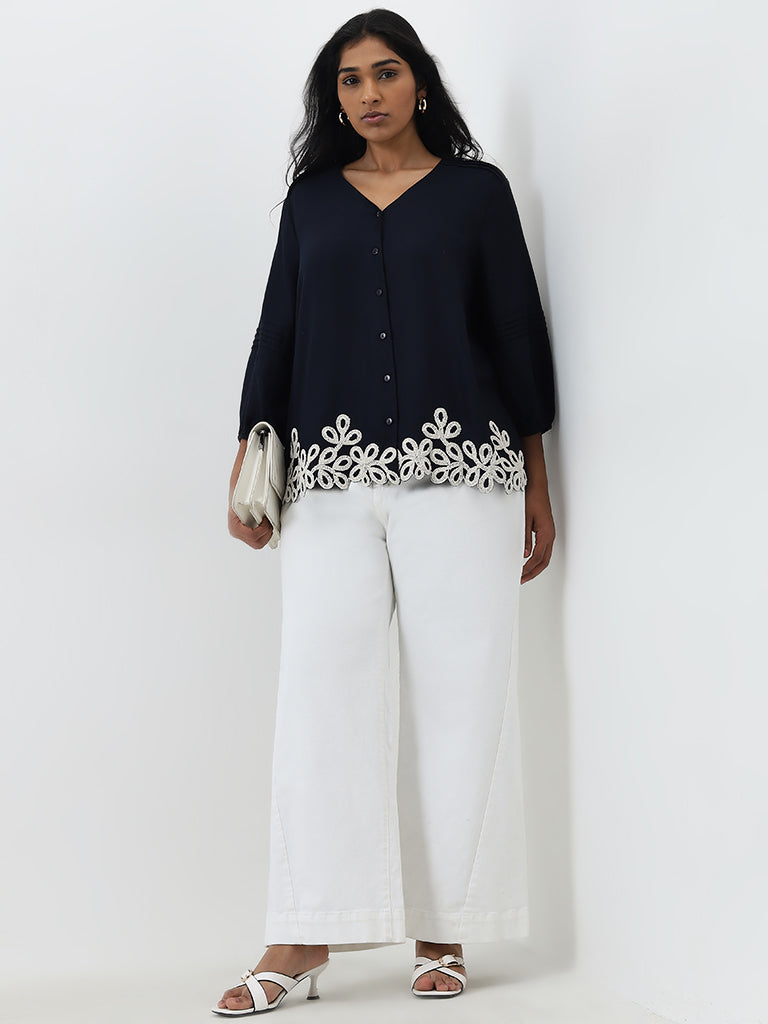 Gia Navy Embroidered Blouse