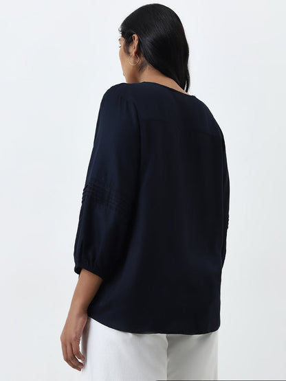 Gia Navy Embroidered Blouse