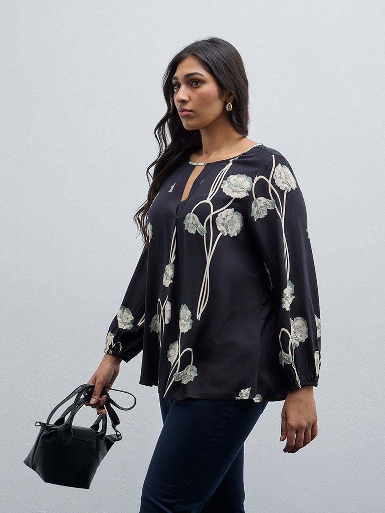 Gia Black Floral Printed Blouse