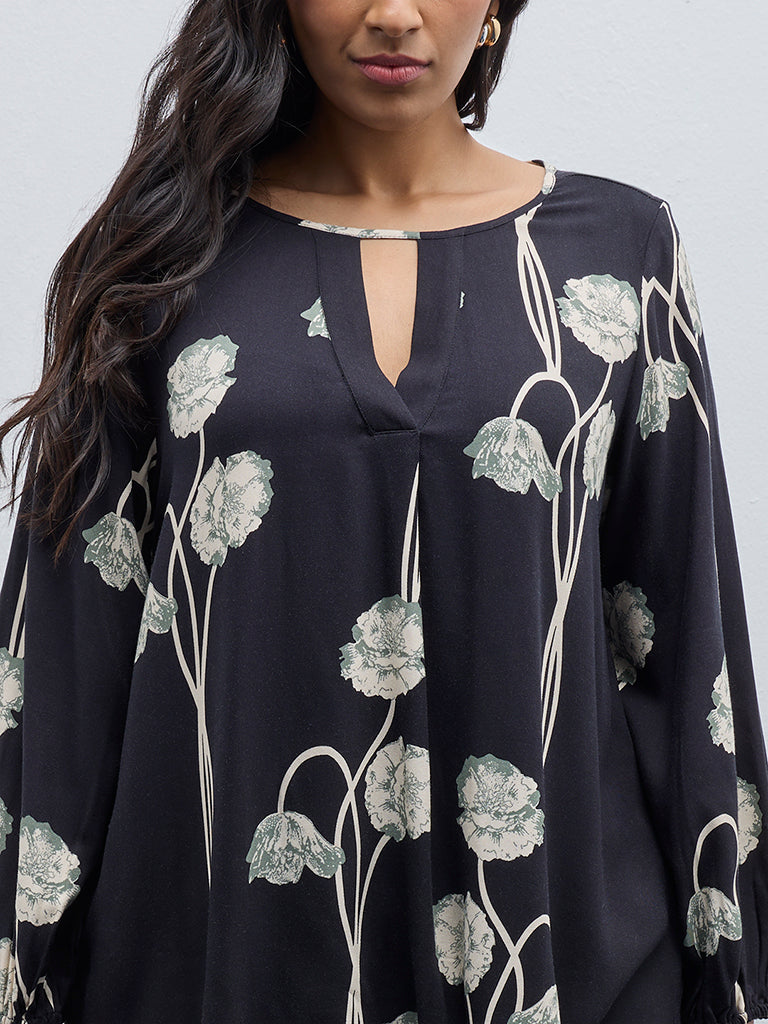 Gia Black Floral Printed Blouse