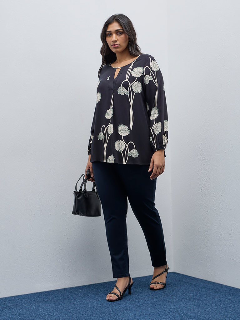 Gia Black Floral Printed Blouse