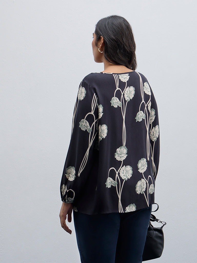 Gia Black Floral Printed Blouse