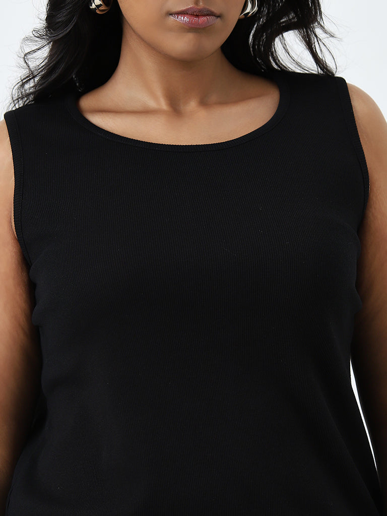 Gia Black Ribbed Cotton Blend Top