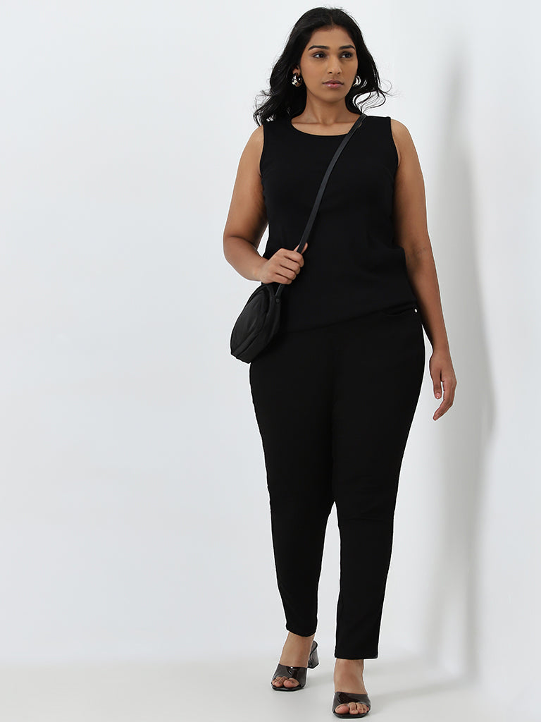 Gia Black Ribbed Cotton Blend Top