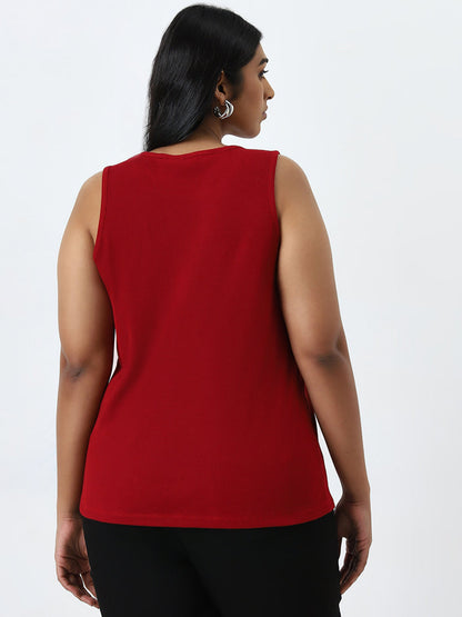 Gia Red Ribbed Cotton Blend Top