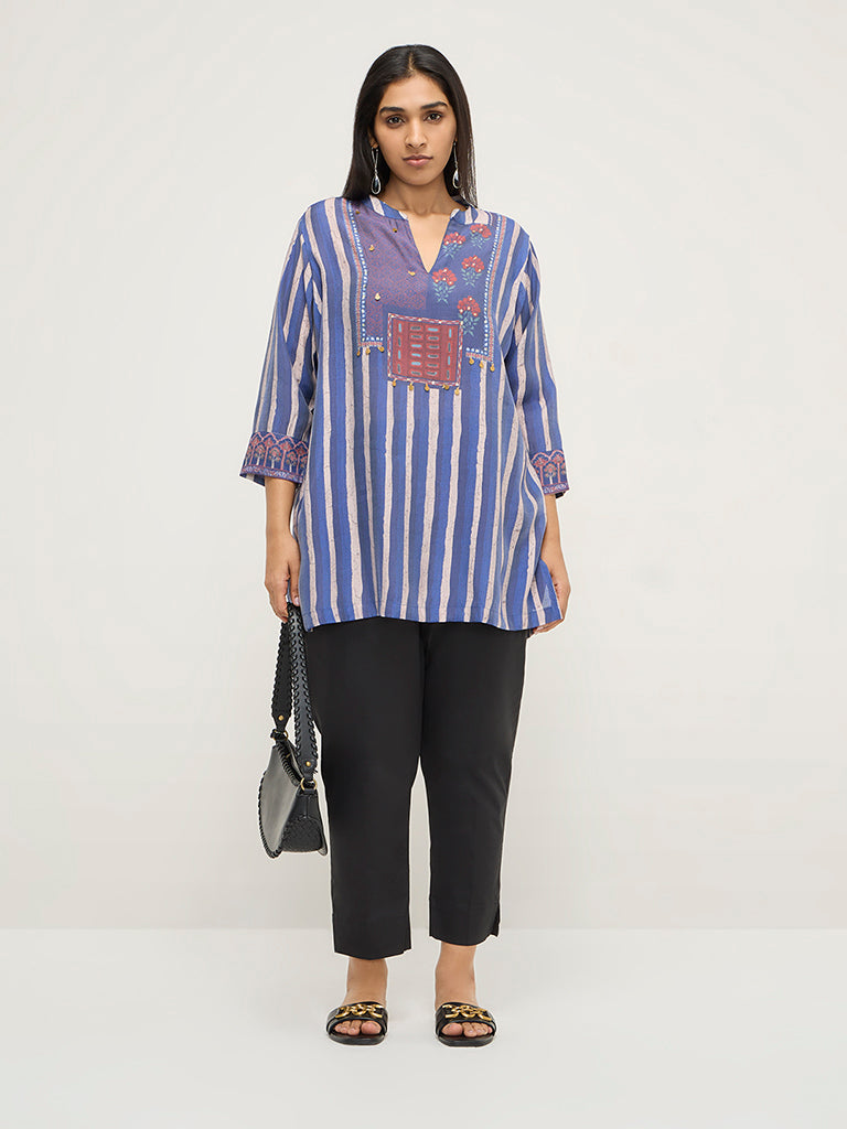 Diza Indigo Printed A-Line Tunic