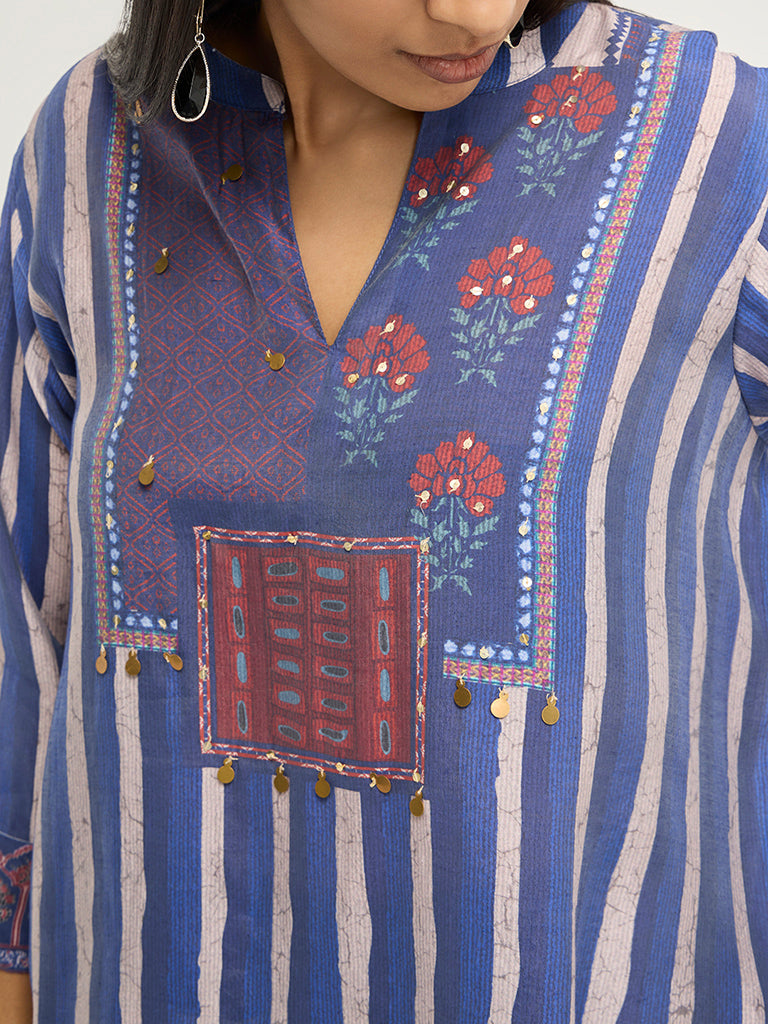 Diza Indigo Printed A-Line Tunic