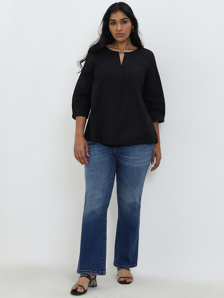 Gia Black Solid Cotton Blouse