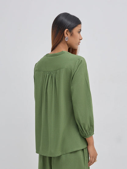 Utsa Green Floral Embroidered A-Line Cotton Tunic