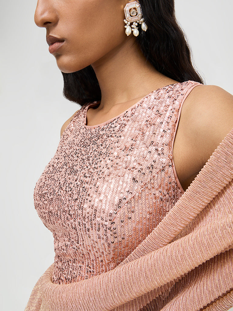 Vark Dusty Pink Sequin-Detailed Blouse