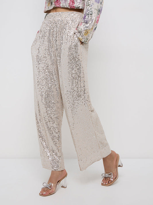 Vark Silver Sequin-Detailed High-Rise Pants