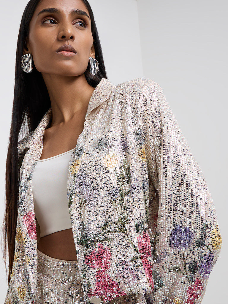 Vark Silver Sequin-Detailed Jacket