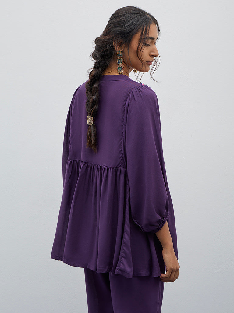 Utsa Purple Embroidered Fit-and-Flare Kurti