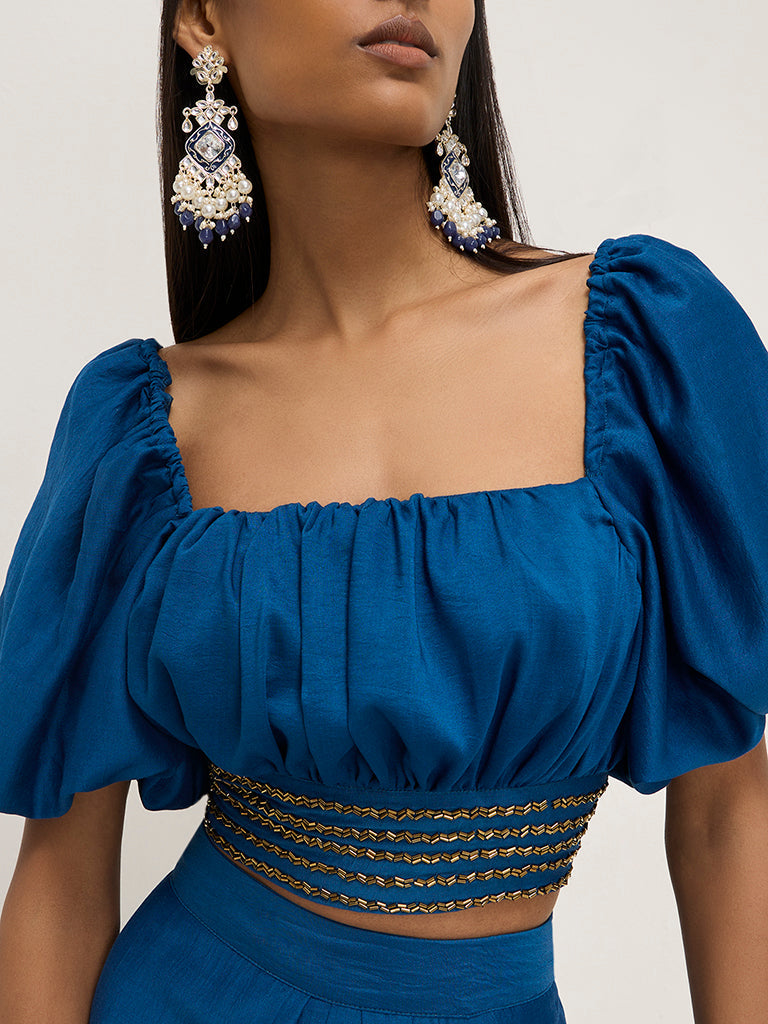 Vark Blue Embellished Top