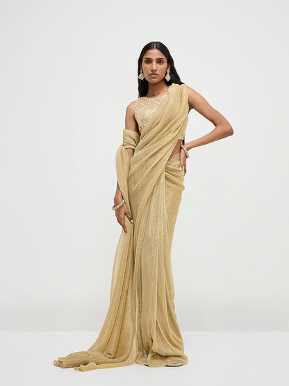 Vark Gold Plisse-Textured Saree