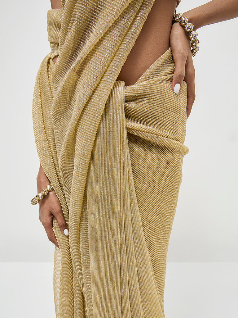 Vark Gold Plisse-Textured Saree