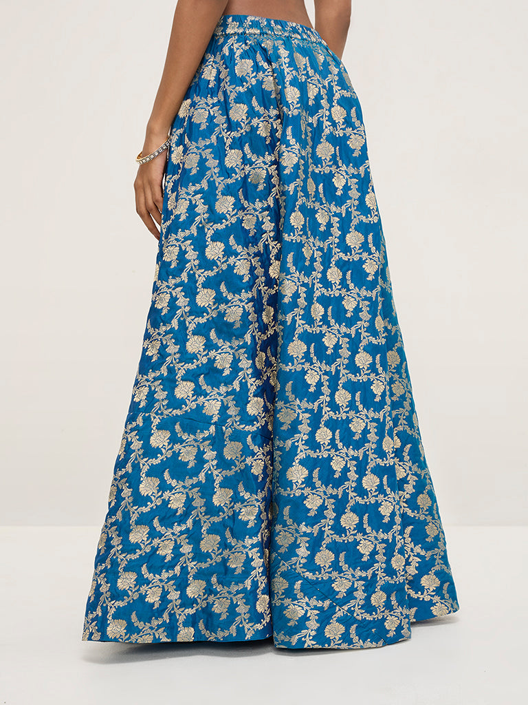 Vark Blue Brocade High-Rise Skirt