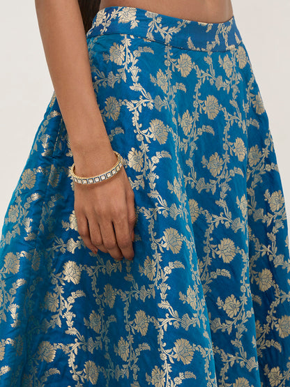 Vark Blue Brocade High-Rise Skirt