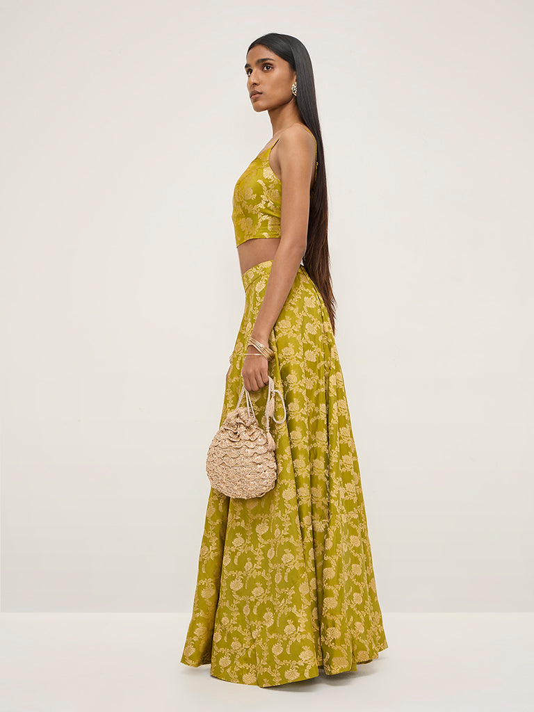 Vark Lime Brocade High-Rise Skirt