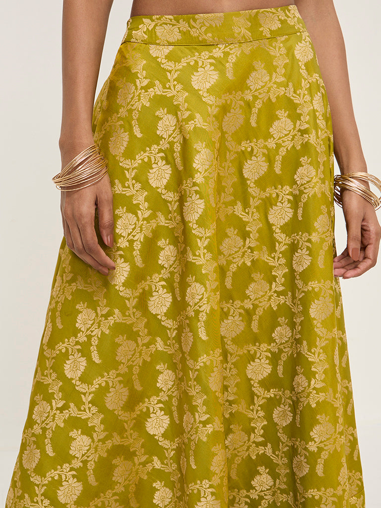 Vark Lime Brocade High-Rise Skirt