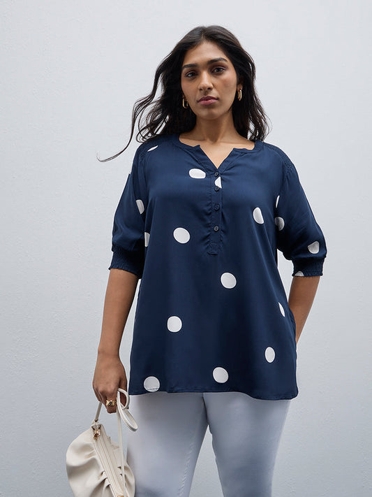 Gia Navy Polka Dot Printed Blouse