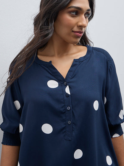 Gia Navy Polka Dot Printed Blouse