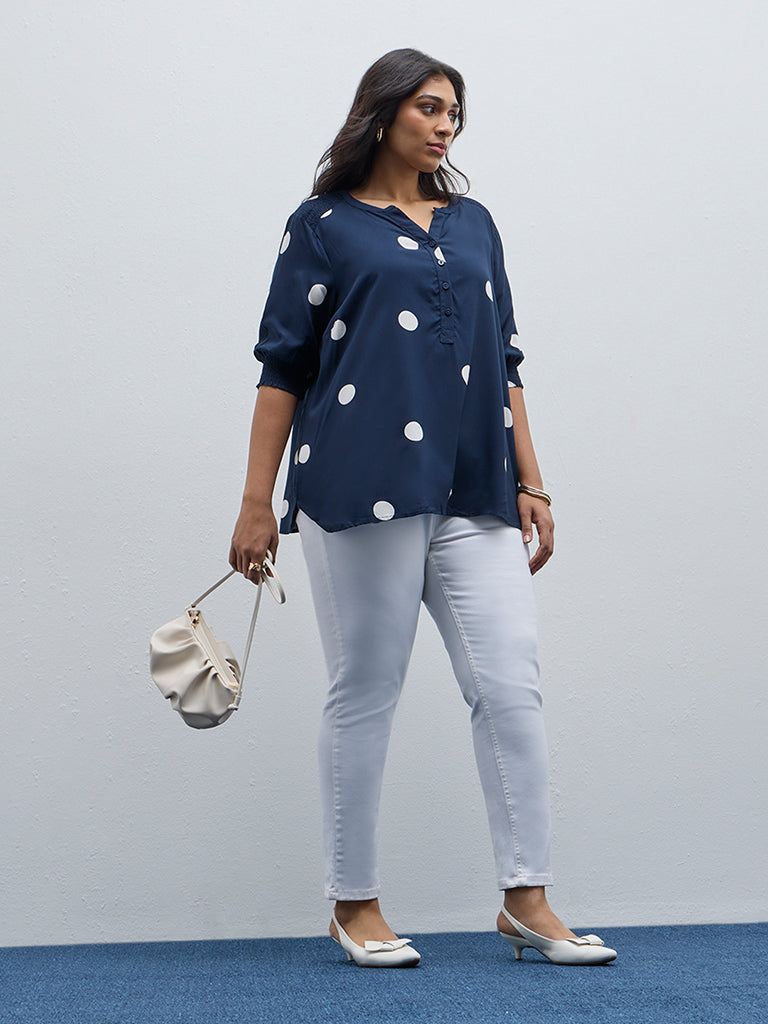 Gia Navy Polka Dot Printed Blouse