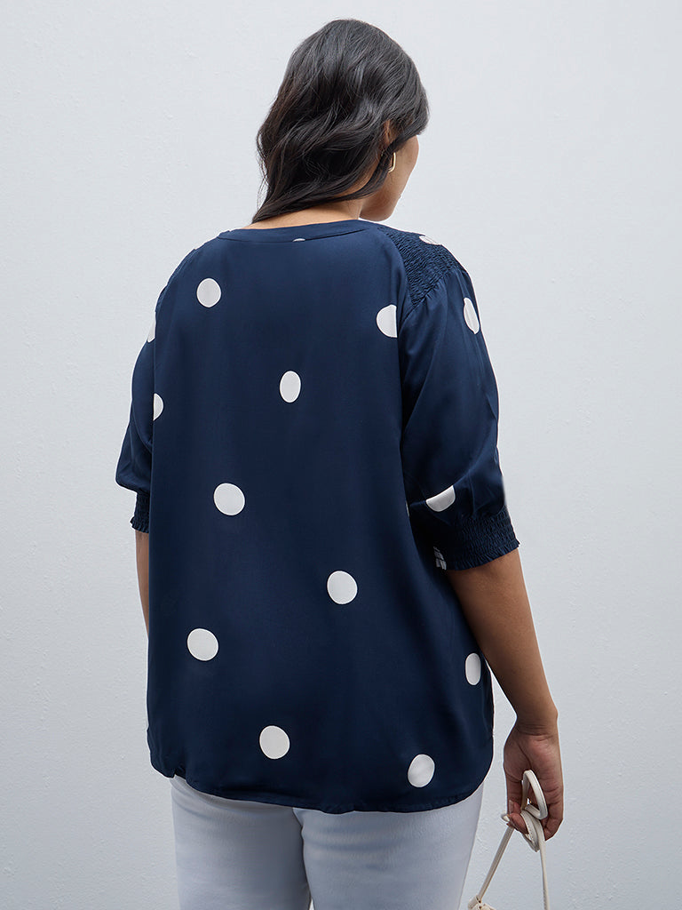 Gia Navy Polka Dot Printed Blouse