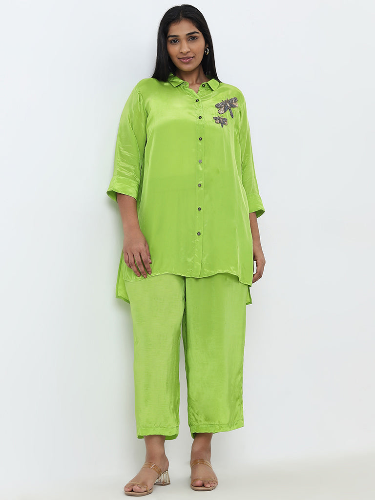 Diza Green Moth Embellished Ethnic Tunic