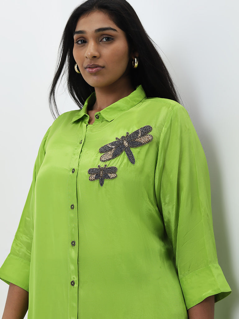 Diza Green Moth Embellished Ethnic Tunic