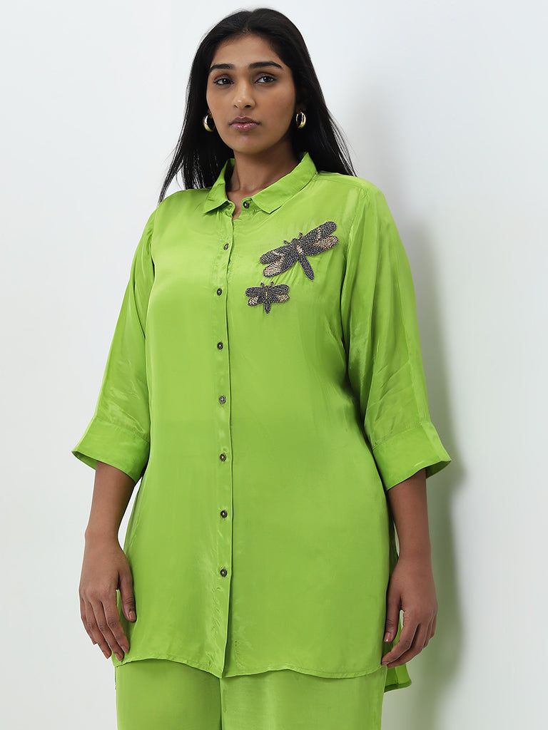 Diza Green Moth Embellished Ethnic Tunic