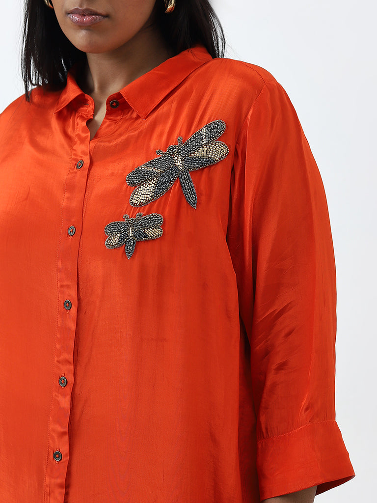 Diza Orange Moth Embellished Ethnic Tunic