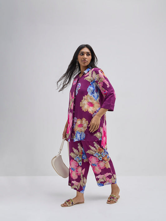 Diza Purple Floral Printed Straight Tunic