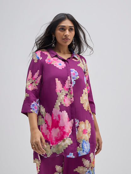 Diza Purple Floral Printed Straight Tunic