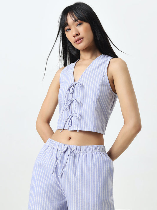 Nuon Blue Striped and Knot-Detailed Top