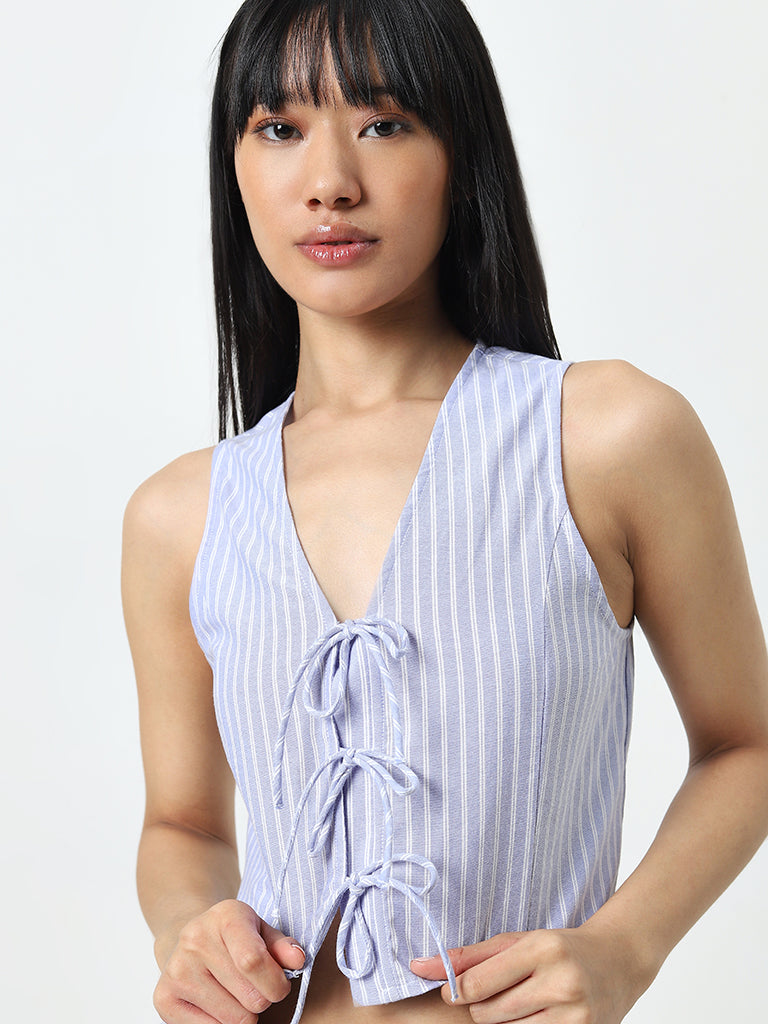 Nuon Blue Striped and Knot-Detailed Top