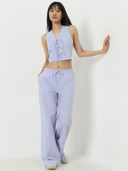 Nuon Blue Striped and Knot-Detailed Top