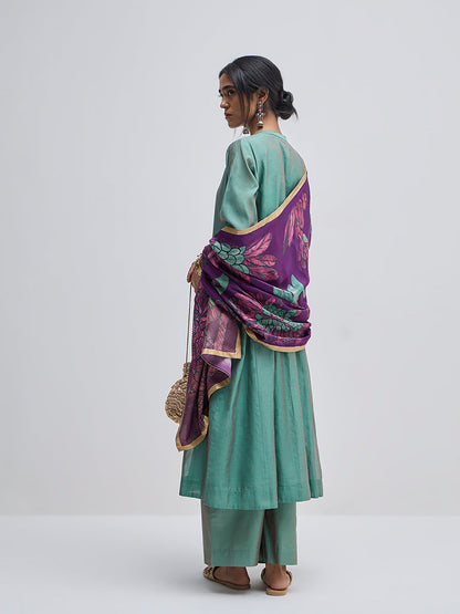 Vark Green Solid A-Line Kurta, Pants and Dupatta Set