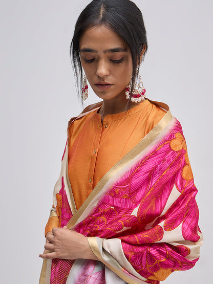 Vark Orange Solid A-Line Kurta, Pants and Dupatta Set