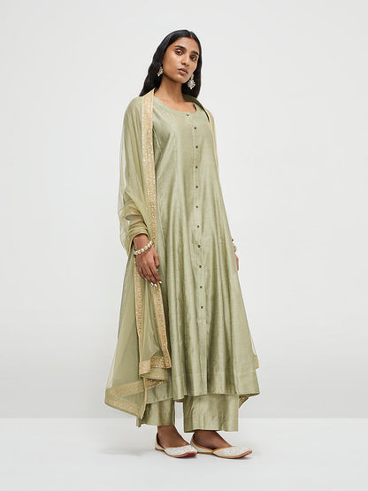 Vark Light Green Kurta, Inner, Palazzos and Dupatta Set