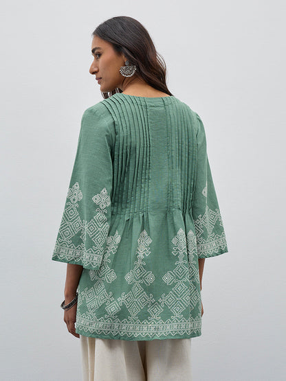 Utsa Sage Pintuck Detailed A-Line Cotton Kurti