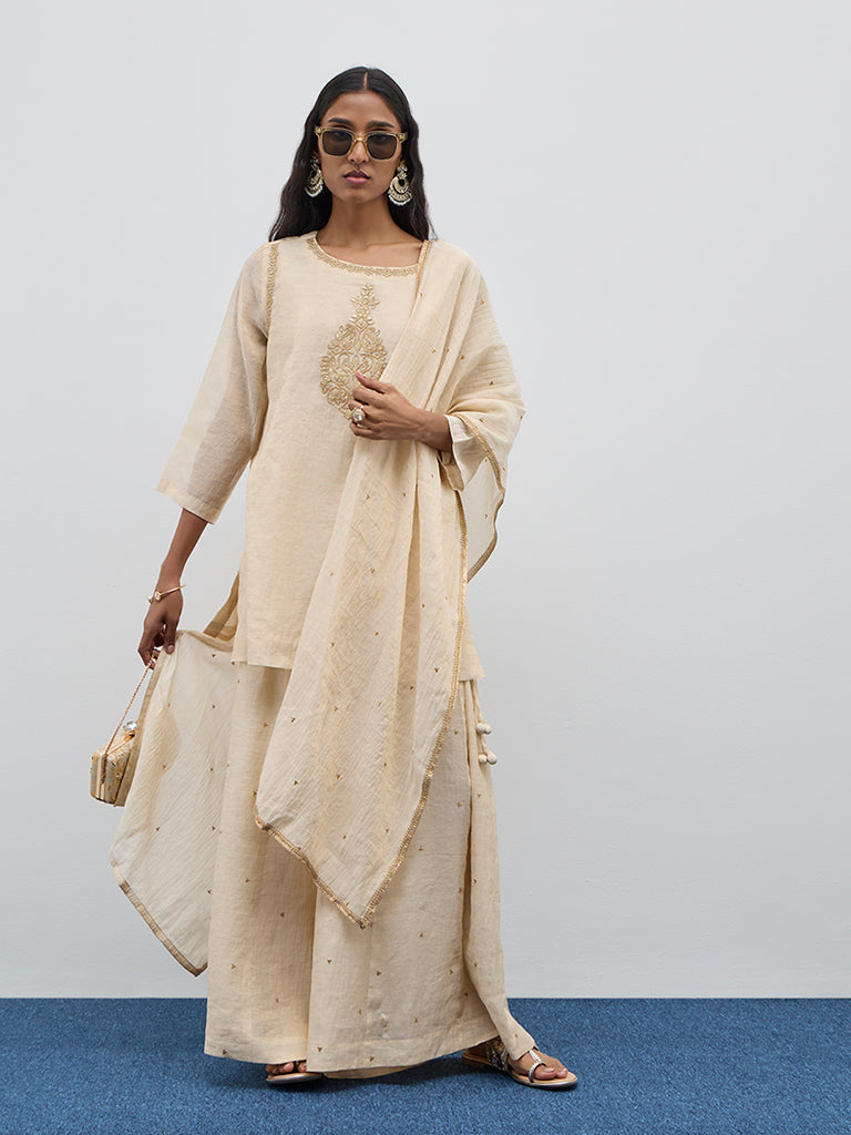 Zuba Beige Embroidered Straight Kurti