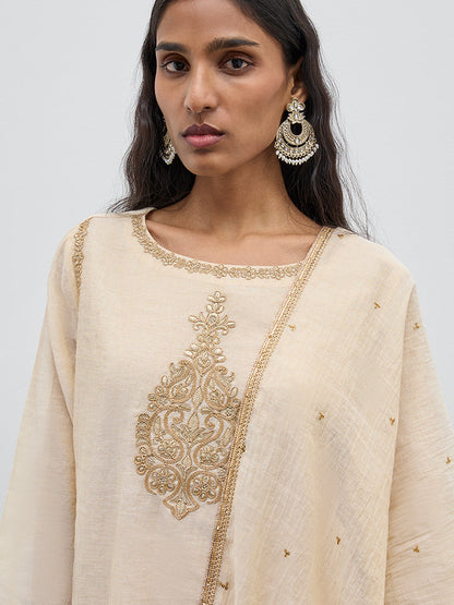 Zuba Beige Embroidered Straight Kurti