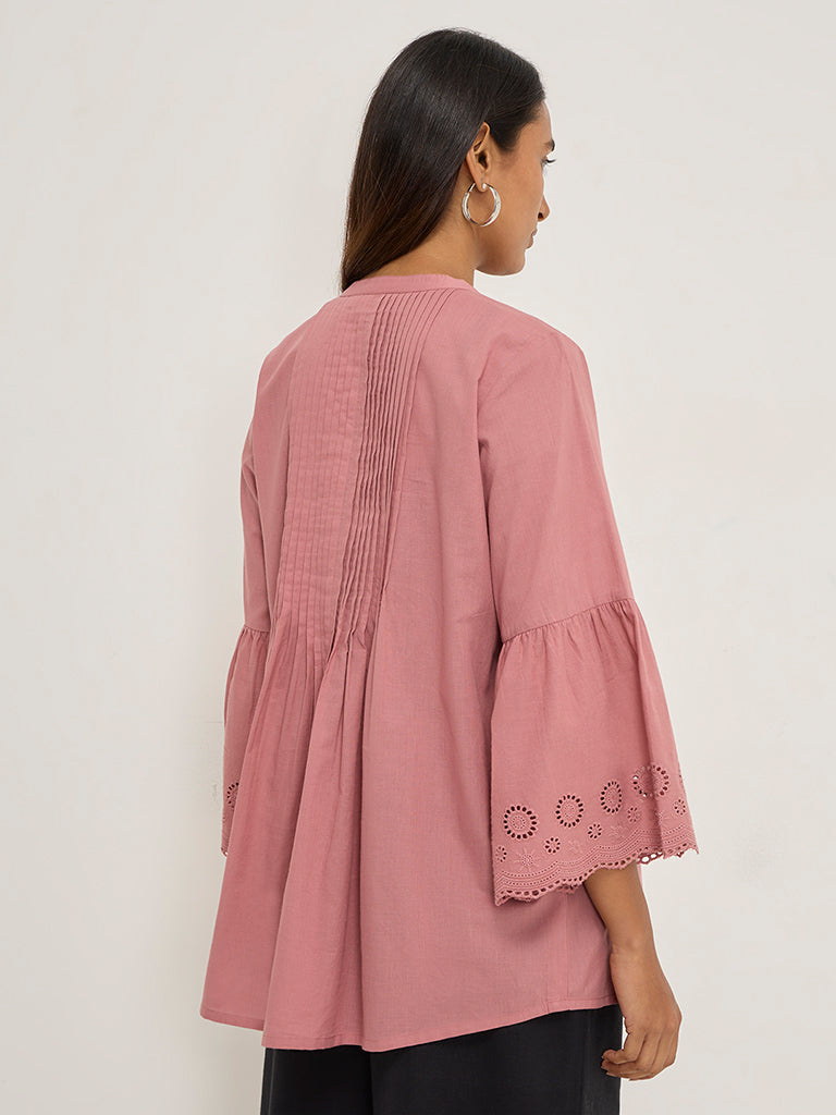 Utsa Pink Pintuck Detailed Cotton Tunic