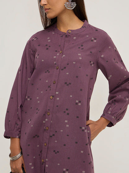 Utsa Purple Printed A-Line Cotton-Blend Tunic