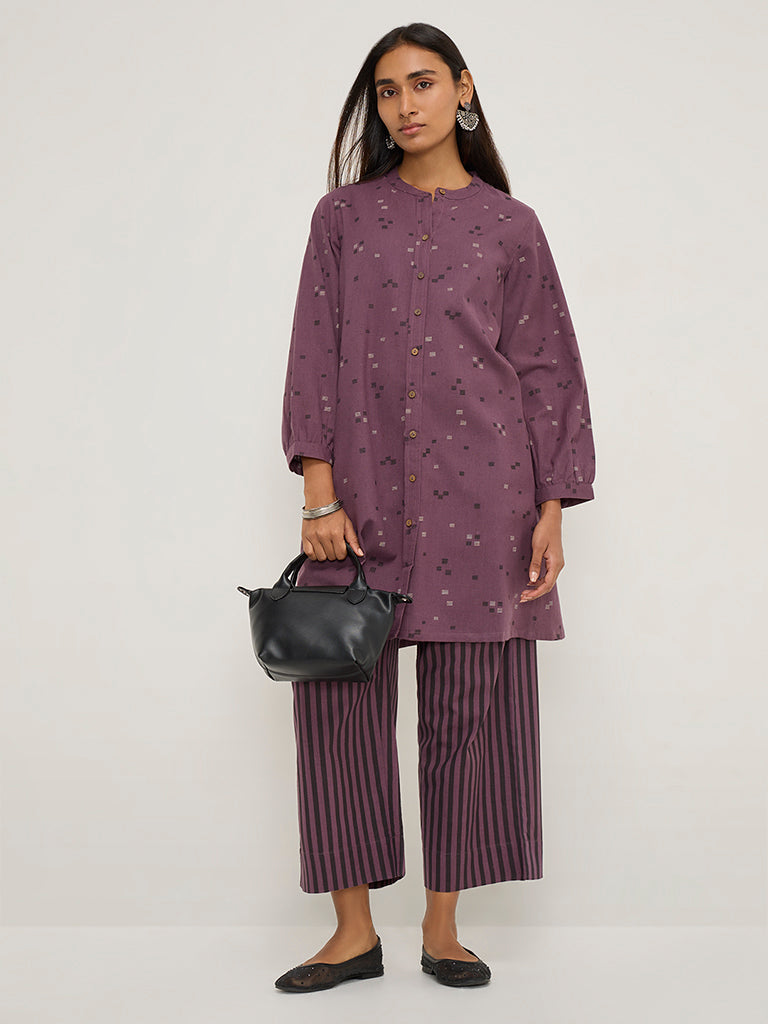 Utsa Purple Printed A-Line Cotton-Blend Tunic