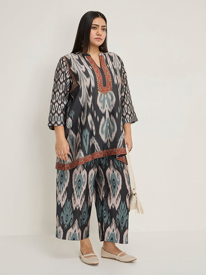 Diza Black Ikat-Printed A-Line Tunic