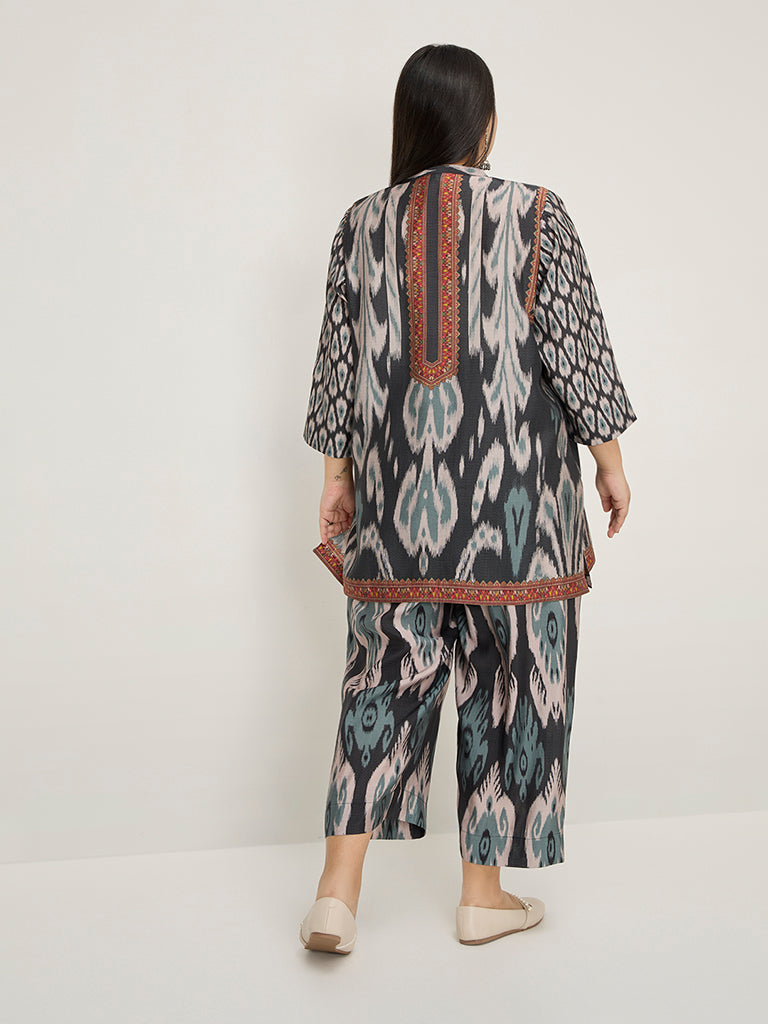 Diza Black Ikat-Printed A-Line Tunic