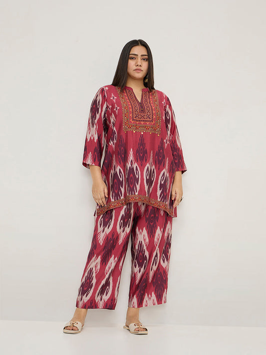 Diza Red Ikat-Printed A-Line Tunic