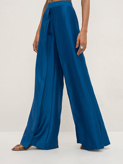 Vark Blue High-Rise Solid Palazzos